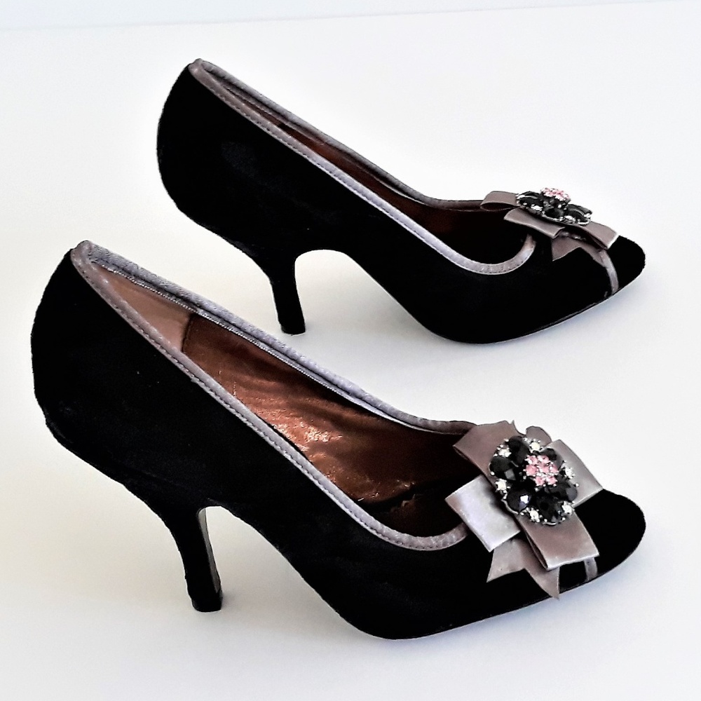 *Poetic Licence London black velveteen heels